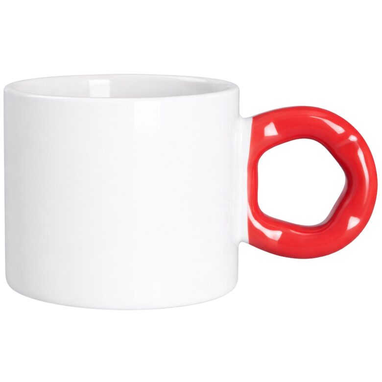 280 ml Ceramic Sublimation Mug with Donut-Shaped Handle (white/red)