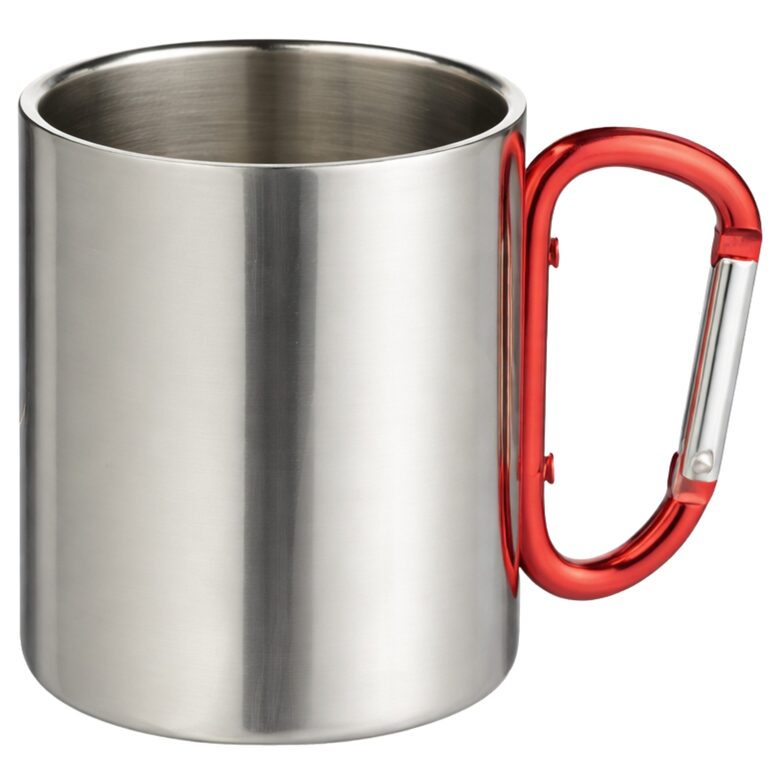 300 ml Sublimation stainless steel mug with red carabiner handle and box (silver/red)