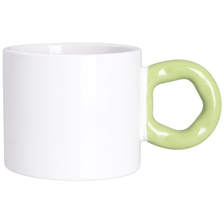 280 ml Ceramic Sublimation Mug with Donut-Shaped Handle (white/green)