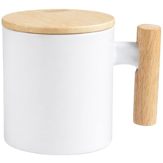 330 ml Ceramic Sublimation Mug with Wooden Handle & Bamboo Lid 
