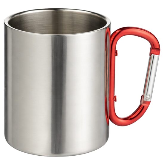 300 ml Sublimation stainless steel mug with red carabiner handle and box (silver/red)