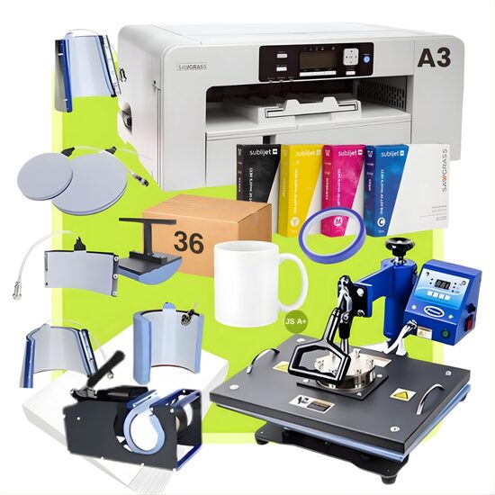 8-in-1 Combo Sublimation Heat Press + A3 Virtuoso SG1000 Sublimation Gel printer with a Set Inks - All-in-One Starter Kit