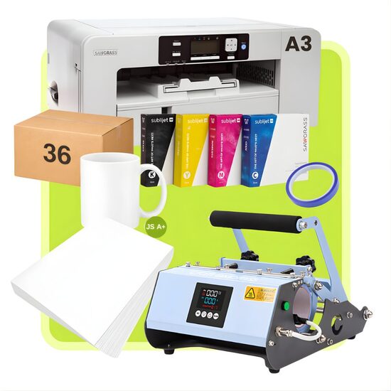 Craft Express Elite Pro Mug and Tumbler press + A3 Virtuoso SG1000 Sublimation Gel printer with a Set Inks - Sublimation Starter Kit