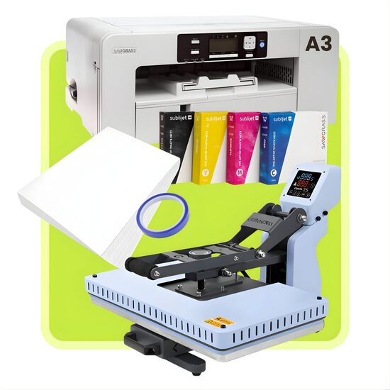 40 cm x 60 cm Craft Express Sublimation Flat Heat Press with Drawer + A3 Virtuoso SG1000 Sublimation Gel printer with a Set Inks - Sublimation Starter Kit