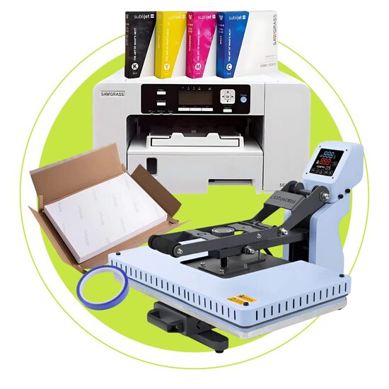 Craft Express 40 x 60 cm Blue Flat Sublimācijas prese ar izvelkamo pamatni + A4 Sublimācijas printeris SG500 ar tintēm - Viss vienā Sublimācijas Starta komplekts