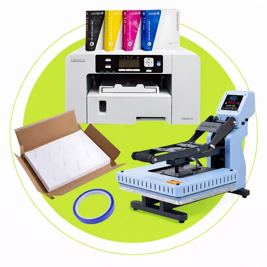 Craft Express 38 x 38 cm Blue Flat Sublimācijas prese + A4 Sublimācijas printeris SG500 ar tintēm - Viss vienā Sublimācijas Starta komplekts