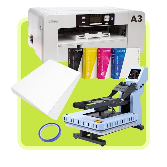 38 x 38 cm Craft Express  Blue Flat Sublimation press + A3 Virtuoso SG1000 Sublimation Gel printer with a Set Inks - All-in-One Sublimation Starter Kit