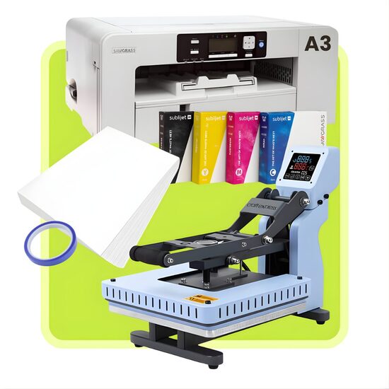 40 x 50 cm Craft Express Blue Flat Sublimation press + A3 Virtuoso SG1000 Sublimation Gel printer with a Set Inks - Sublimation Starter Kit