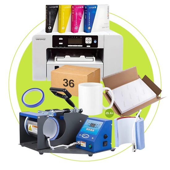 Horizontal 2 in 1 Digital Mug Heat Press-Bivolt  + Printer SG500 with ink - All-in-One Sublimation Starter Kit