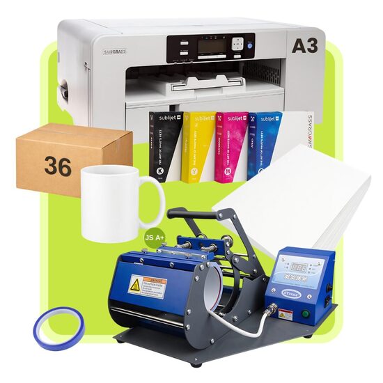 Horizontal mug sublimation heat press model JTSB06 + A3 Virtuoso SG1000 Sublimation Gel printer with a Set Inks - Starter Kit