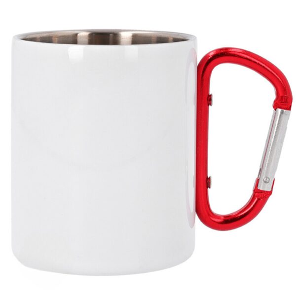 300 ml Sublimation stainless steel mug with red carabiner handle and box (white)