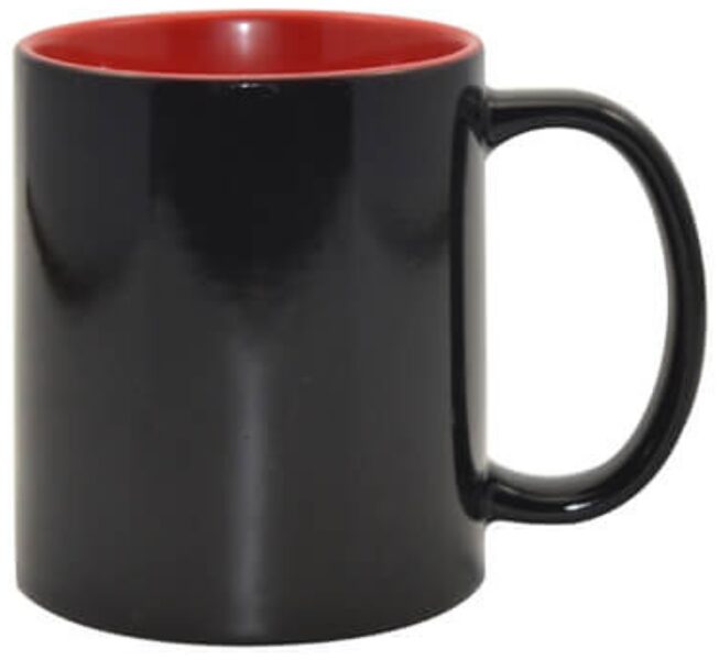JAUNUMS! 330 ml Maģiskā keramikas sublimācijas krūze ar sarkanu iekšpusi (melna/sarkana)