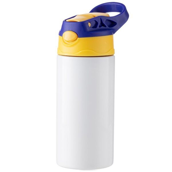 360 ml Kids stainless steel sublimation bottle with silicone straw, blue cap and box (yellow/blue)