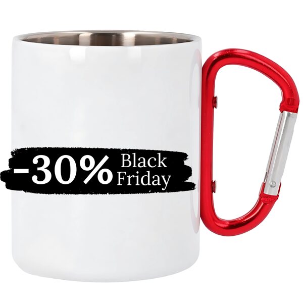 300 ml Sublimation stainless steel mug with red carabiner handle and box (white)