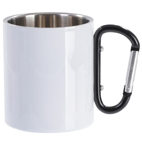 300 ml Sublimation stainless steel mug with black carabiner handle and box (white)