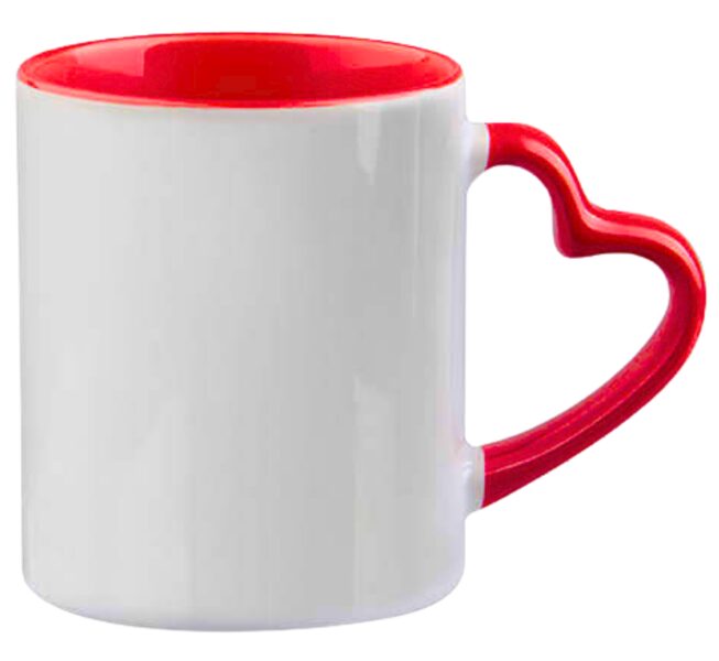 NEW! 330 ml Mug with heart-shaped handle (white/red)